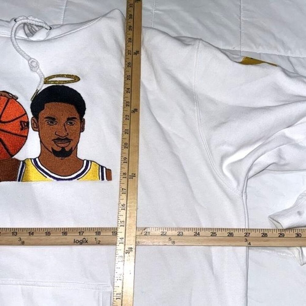 Kobe Bryant Tribute Hoodie 2XL White With Basketball & Halo Embroidery By Indepe - Picture 10 of 10